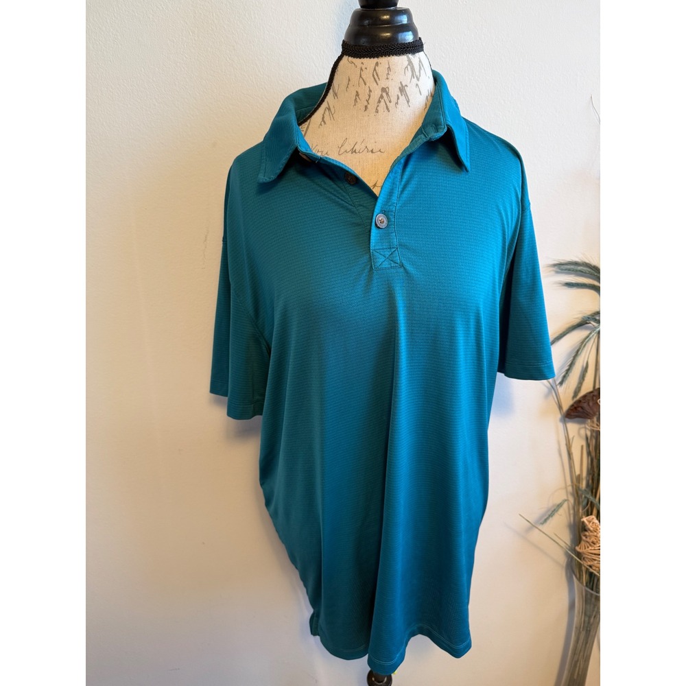Duluth Trading Co Mens Teal Performance Polo Shirt Standard Fit L Short Sleeve